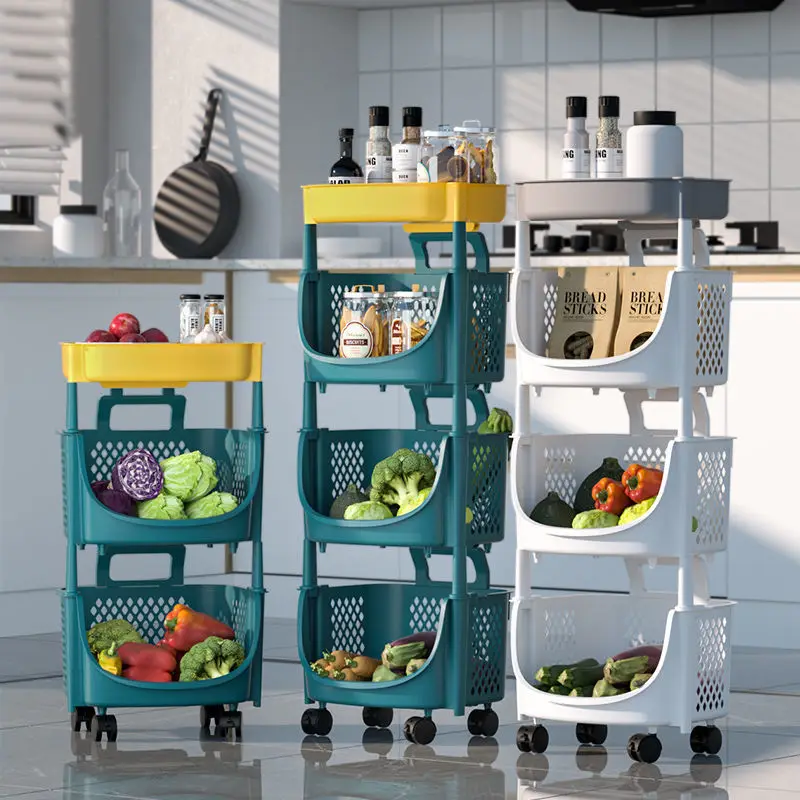 2022 Hot Sale Multi-function Movable Removable 4 Layer Plastic Kitchen Fruit Storage Vegetable Storage Rack With Wheels factory