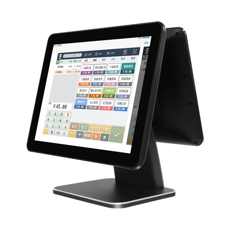 15.6" Dual Display Android All in One Pos Systems Point of Sale Touch Screen Cash Register Machine Terminal with Printer Scanner