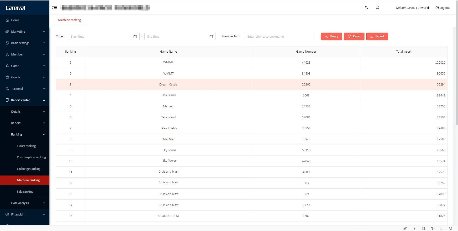 Self-Development Software Income Chart Analysis Token Management System for Indoor Playground for Arcade Venues Amusement Parks supplier