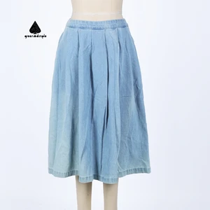 Customize Design Vintage Women's A-Line Midi Skirt Loose Casual Style Solid Color Washed Denim Elastic Zip Fashion Skirt