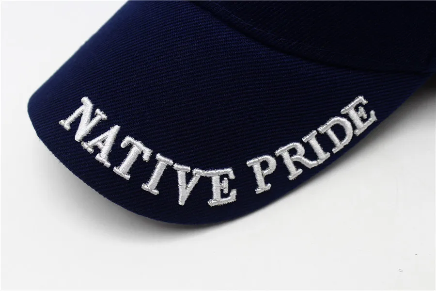 Native Pride Indian Feather Black Shadow Navy Blue Embroidered Baseball Hat  Cap