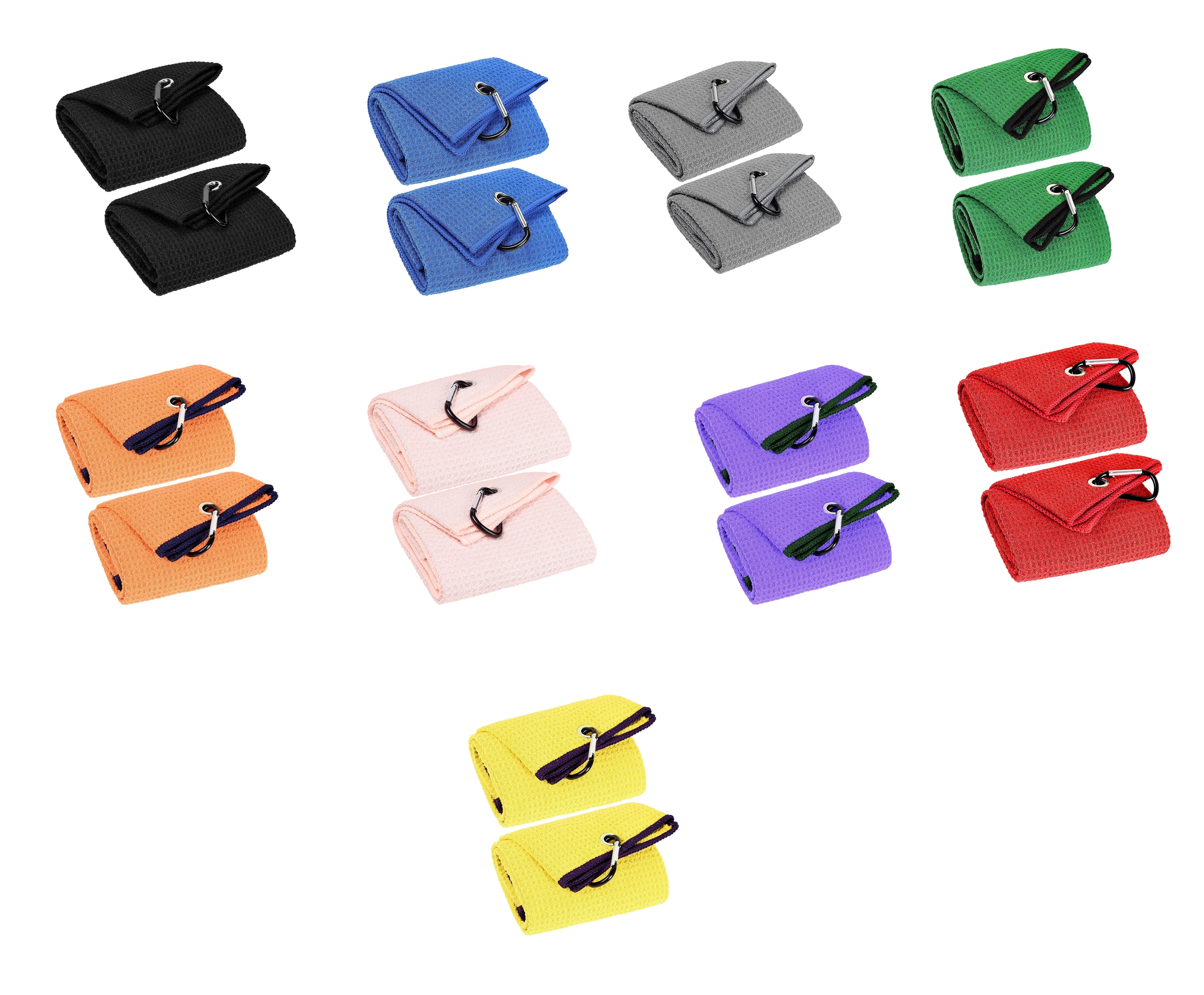 Custom Logo 3-Pack Heavy-Duty Carabiner Tri-fold Waffle Microfiber Sports Towels for Golf factory