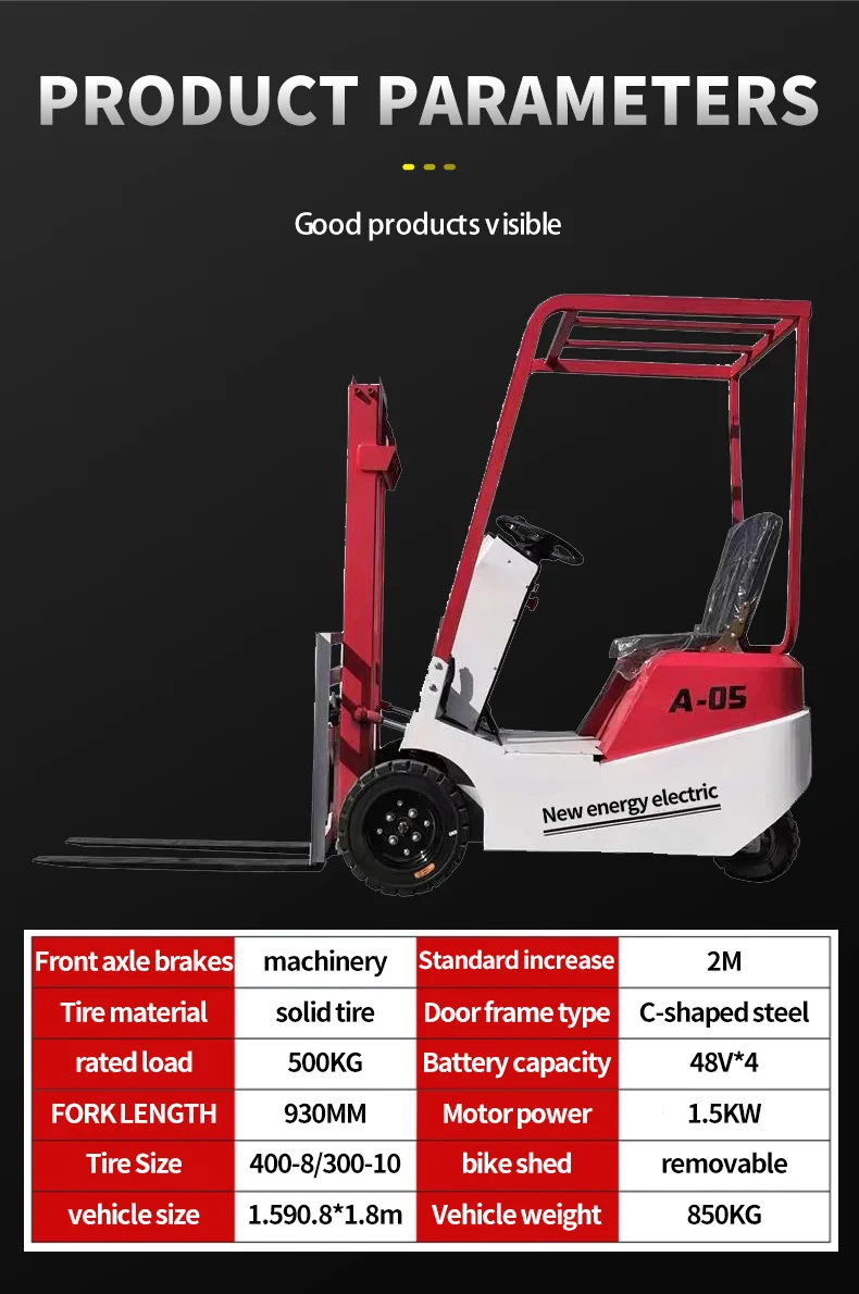 Mini full electric forklift 0.5 on 1 ton 0.8 ton 3-5 m electric forklift truck good price for sale forklift supplier