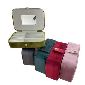 Rectangle Velvet Travel Plush Jewelry Storage Case Portable Jewelry Organizer Women For Ring Necklace Earring Storage Box