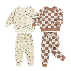 New Fashion Print Baby Clothing Sets Long Sleeve Checkered Baby Outfit Set