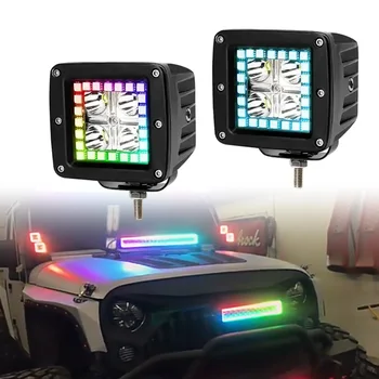 Car truck LED square RGB work light off-road light 12v 3-inch Colorful Atmosphere LED RGB fog light