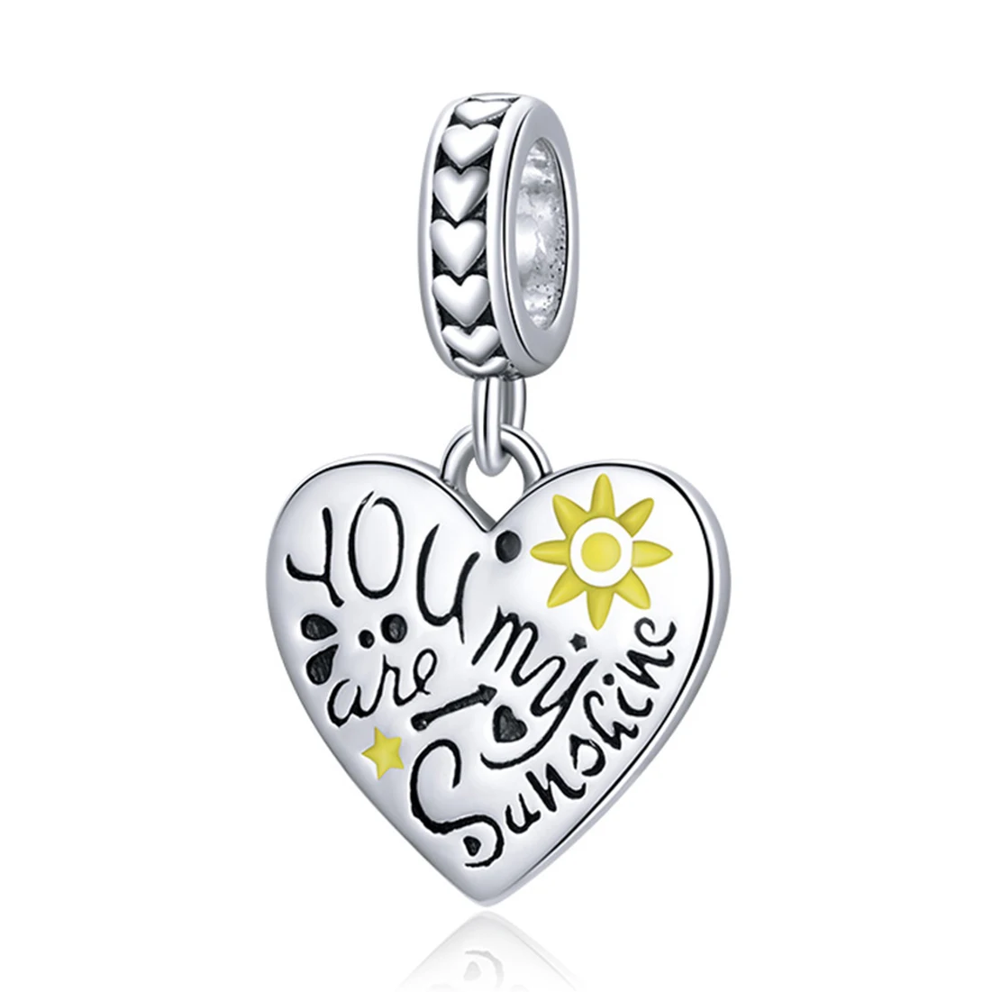 925 Sterling Silver Heart Pendant Charm Sunshine Love Tag