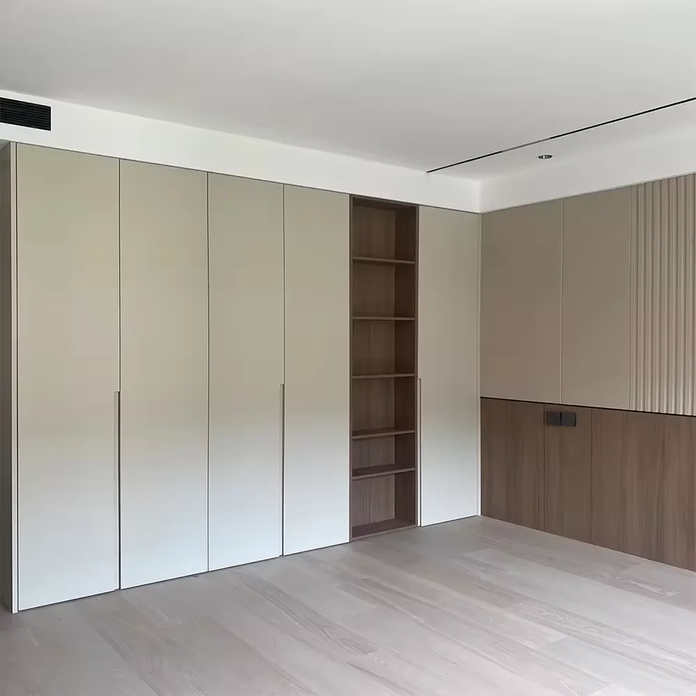 Original Design Built In Storage Organizer Closet Lacquer Finish Wooden Large Capacity Wardrobe System with Open Shelves