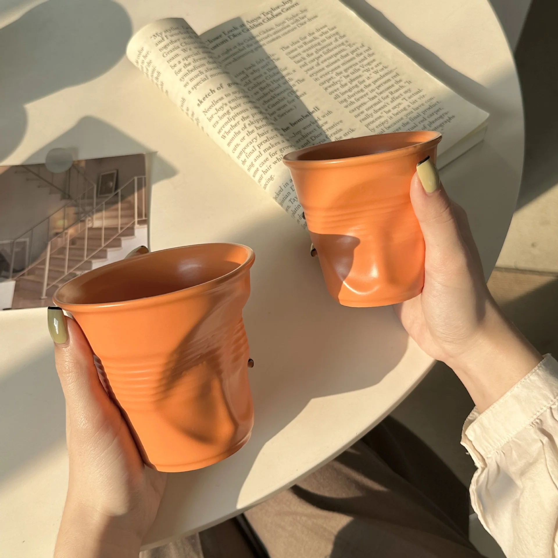 200ml 400ml Irregular Ceramic Coffee Cup Unique Wrinkle Ceramic Mug No Handle