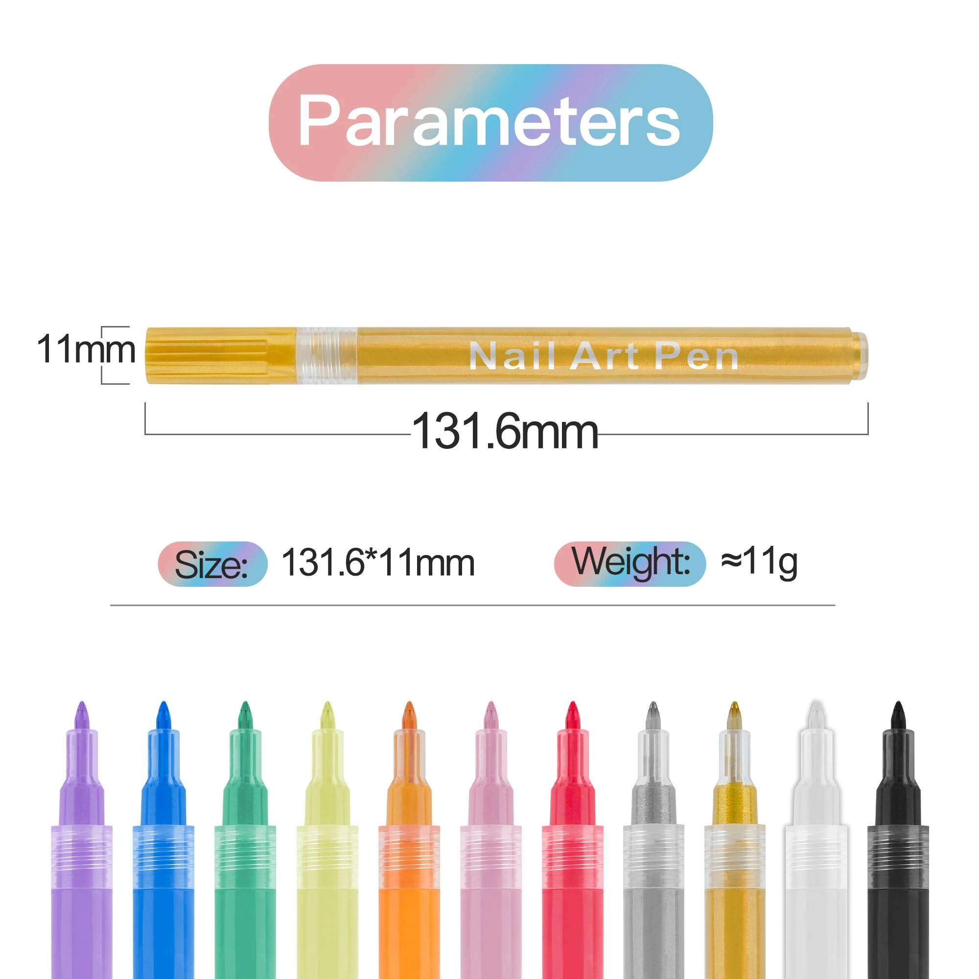 Набор из 12 водонепроницаемых ручек для дизайна ногтей