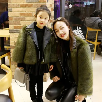 Top Design Winter Mother Daughter Matching Faux Fur Coat Family Clothes Set Kid Girls Outwear Crop Leather Mommy And Me Jackets