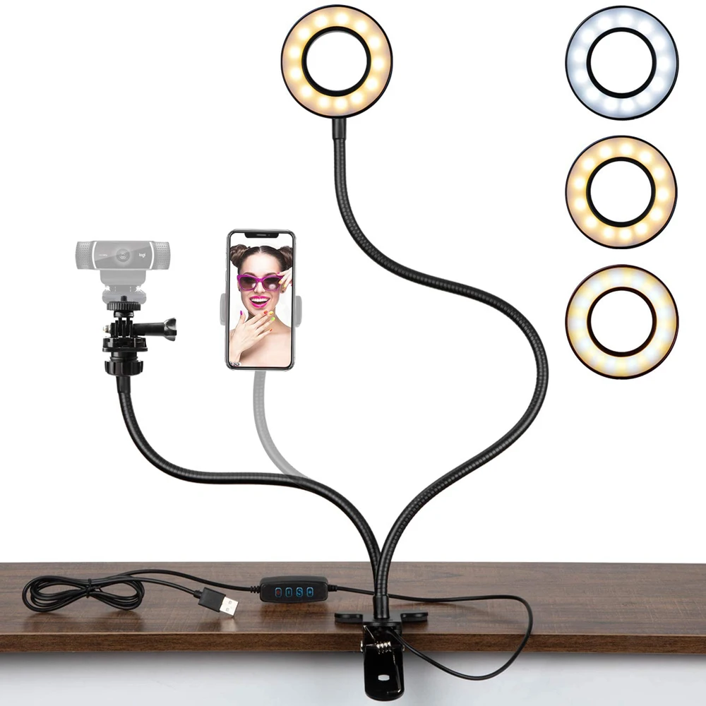 3 Lighting Modes Photography selfie light ring with Adjustable Gooseneck Cell Phone Holder led circle ring light ringlight