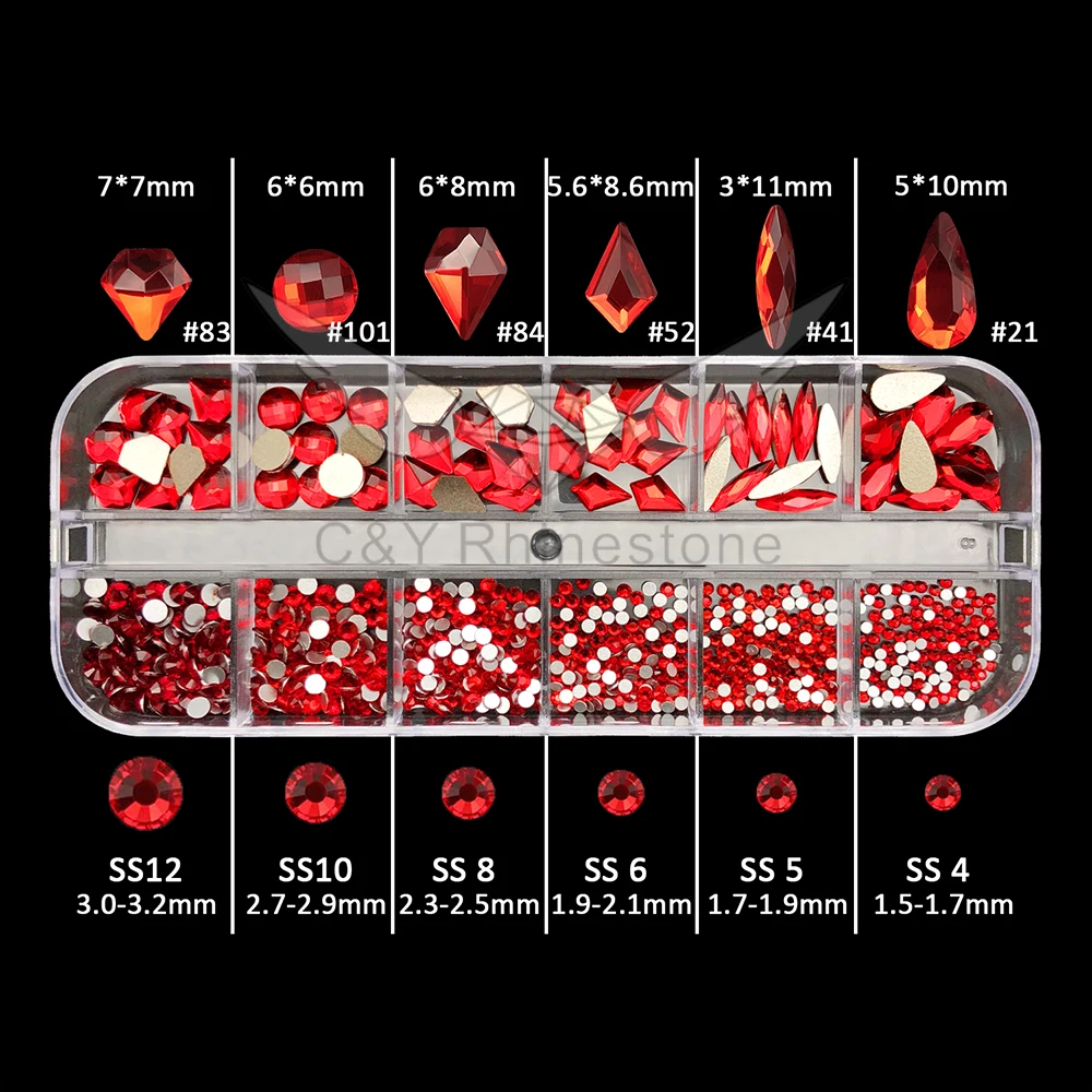 Cy Mix Size Nails Art Crystal Cristal Decoration Red Flat Back
