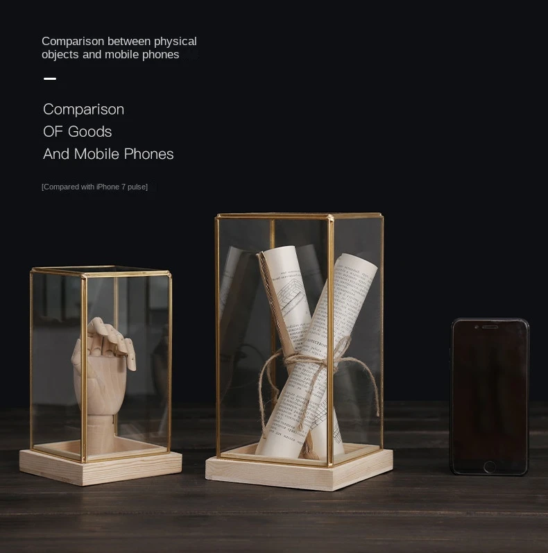 Nordic Luxury Glass Display Box With Brass Margin Wooden Base Used For