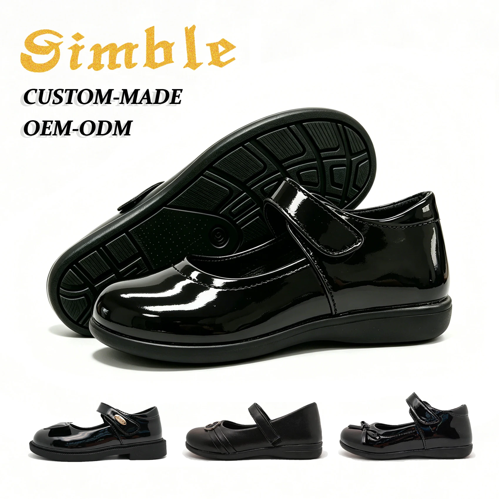 Factory Custom Children's Back to School Uniform Shoes Soft Comfort Rubber Flats Black Girl Shoes