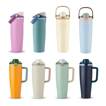Newest Custom logo  30oz 40oz Insulated  Water Bottle Stainless Steel Tumbler Coffee Mug with Handle Grip Leak Proof Lid