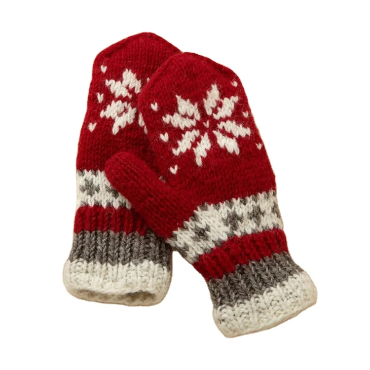 Китайский производитель OEM женские зимние шерстяные рукавицы ручной вязки снежинки перчатки