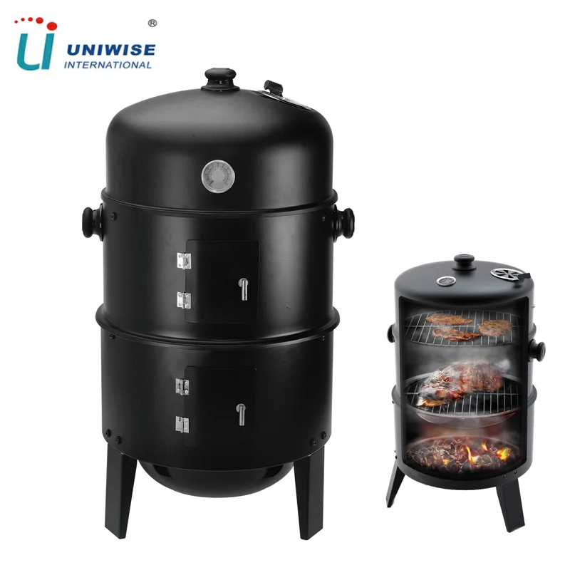 2024 Popular 3 in 1 Powder Coated Vertical Charcoal Smoker BBQ Grills for Cooking Patio