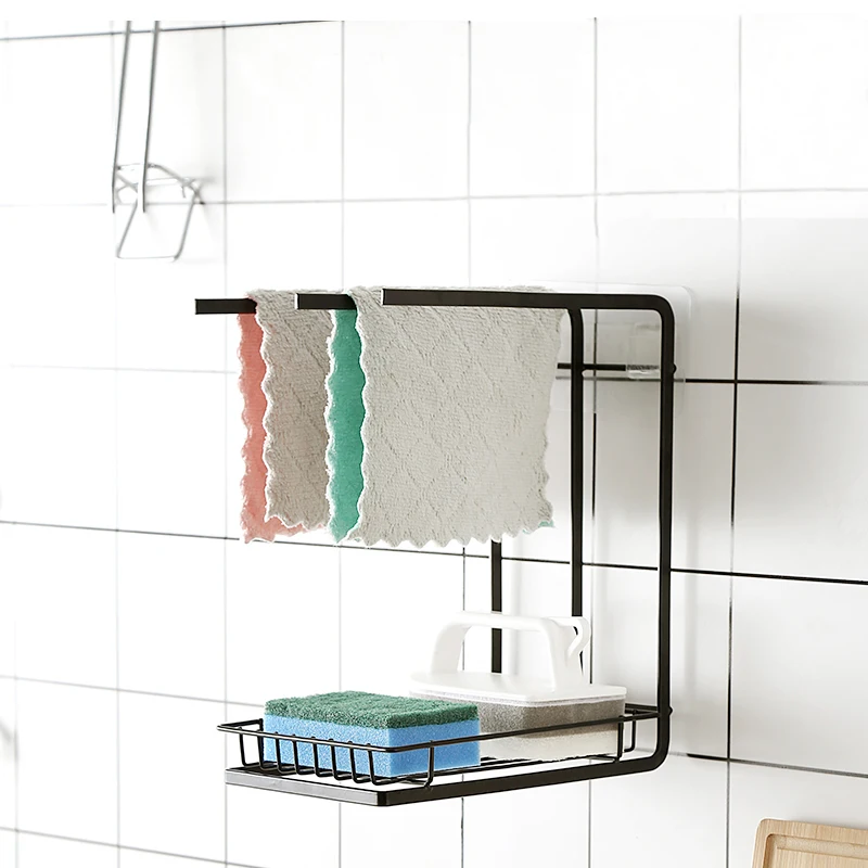 Hot Sale Double-Tier Standing Metal Kitchen Storage Rack Simple Countertop Wire Ball Rag Holder with Steel Material Box Packed