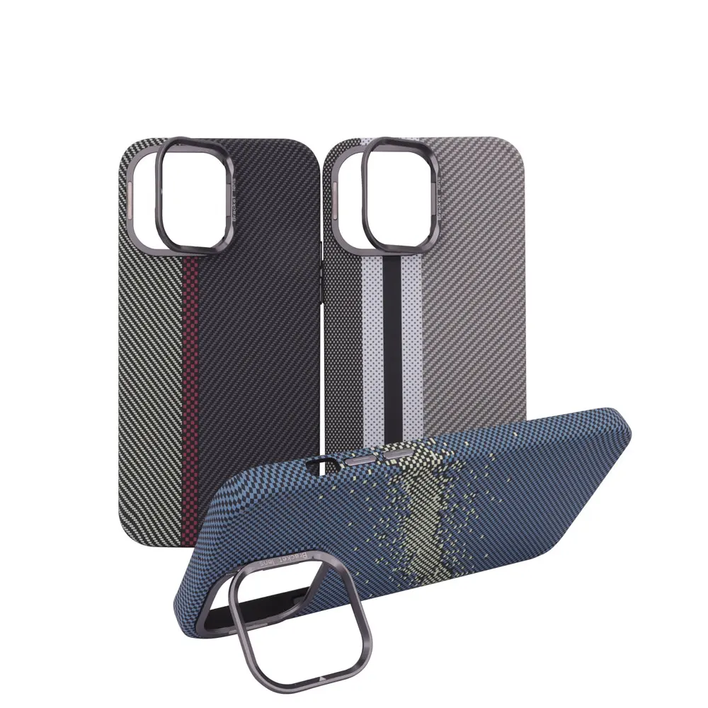 Étui de téléphone portable en PC avec motif en fibre de carbone Laudtec Design professionnel Support de caméra pour iPhone 16 15 Impression par transfert d'eau  