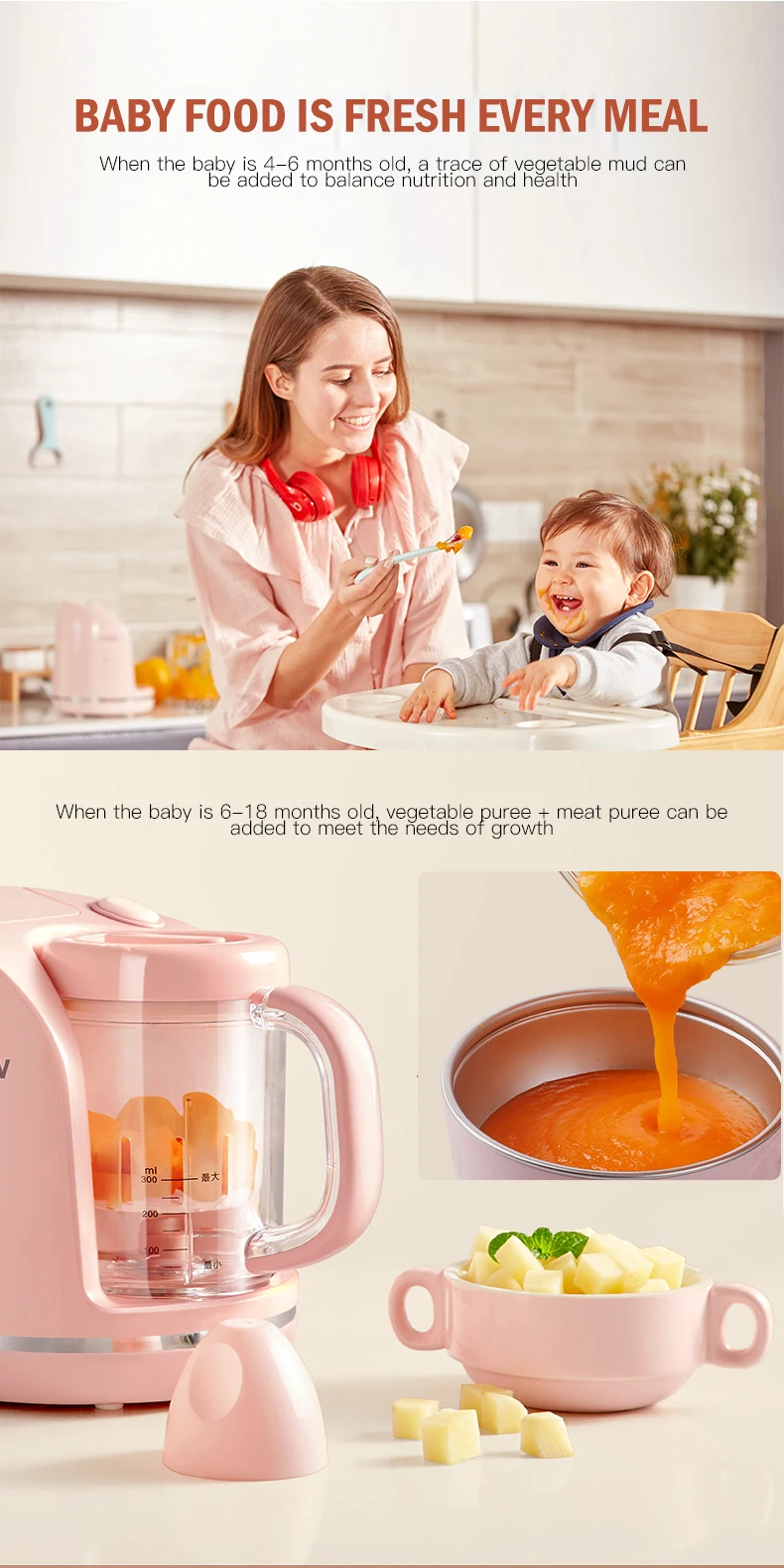 Kitchen Multifunctional Baby Food Processor Babi Stainless Steel Power