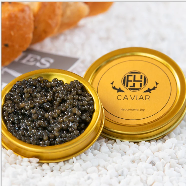 Wholesale metal 50g gold round empty caviar tin box spoon custom caviar tins can for caviar packing with tin lid details