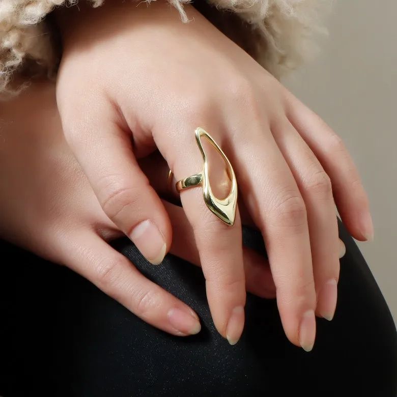 Instagram Fashion Light Luxury 18k Gold Geometric Shape Trendy Adjustable Opening Ring for Women