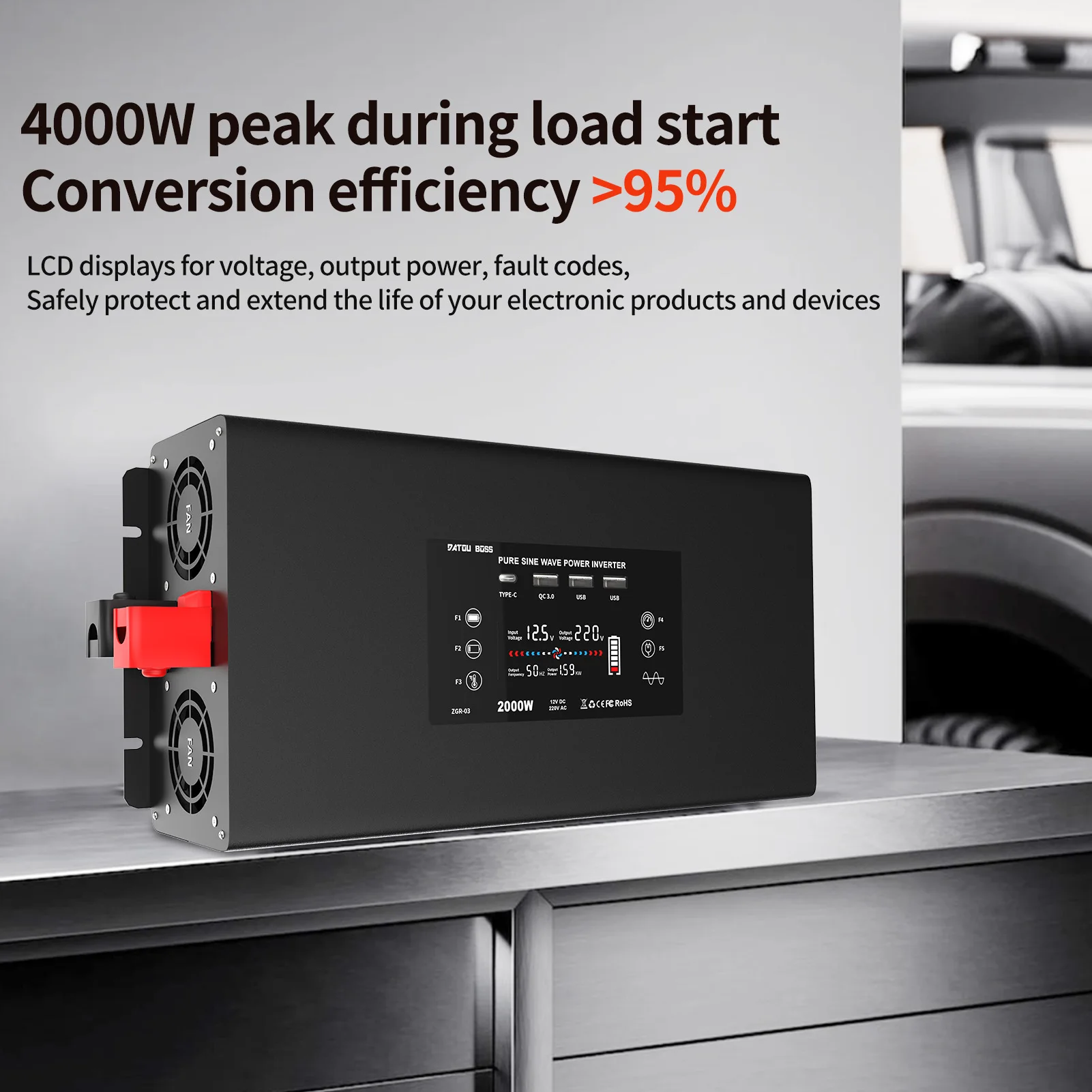 DATOUBOSS Eu Local Stock 2000W 12V 220V Inverter De Corriente Wechselrichter Energiesystem Solarwechselrichter für Solarcamping_voghion.com
