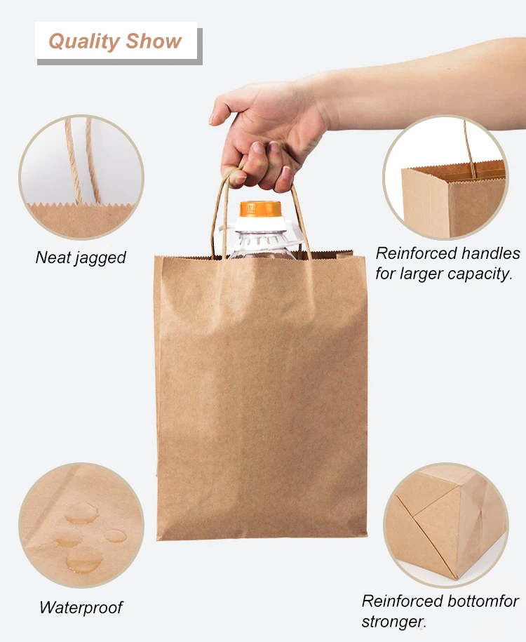 Food Takeout Packaging Paper Bag With Handle  Kraft Packaging Bag Fast Food Beverage Packaging details