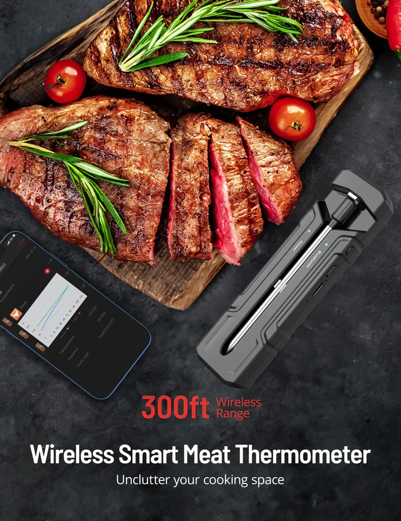 Rechargeable Dual Probe Waterproof Wireless Bluetooth Smart Remote APP Grill  Cooking Food Kitchen Meat BBQ Thermometer - China Meat Thermometer, Grill  Thermometer