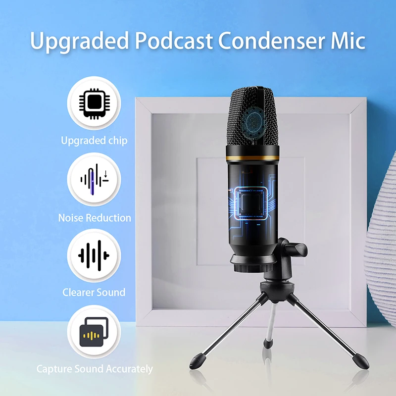 Microfone condensador USB compatível com PC/PS4/iPhone/iPad/Android,  microfone de estúdio para gravação de voz e música, podcast, streaming,  jogos