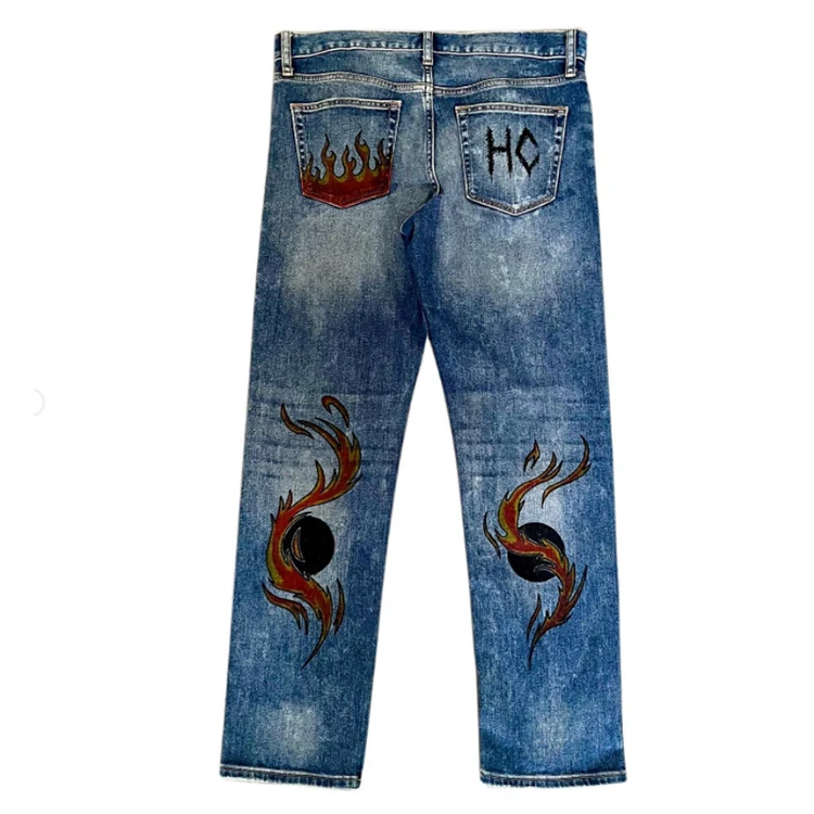 DiZNEW wholesale custom Japanese style trousers street trend caricature wash loose straight-leg men's jeans for men supplier