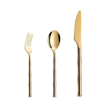 304 Stainless Steel Table Knife Fork And Spoon Hotel Restaurant Tableware Bamboo Handle Flatware Set Western Style Silverware