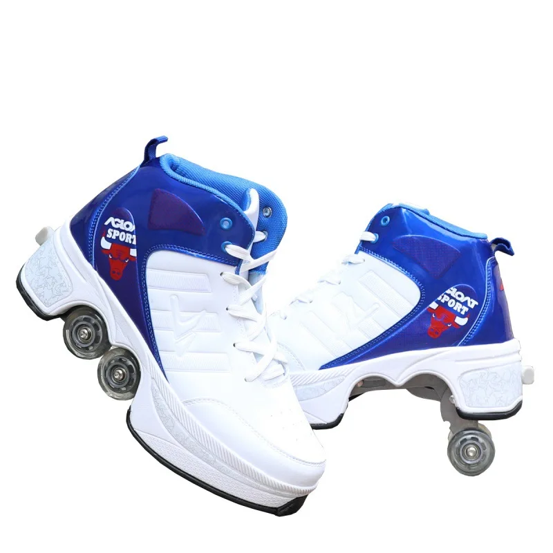 Wholesale deformation roller skate shoes Adult children kick out wheeled shoes 4 quads wheels roller skate shoes