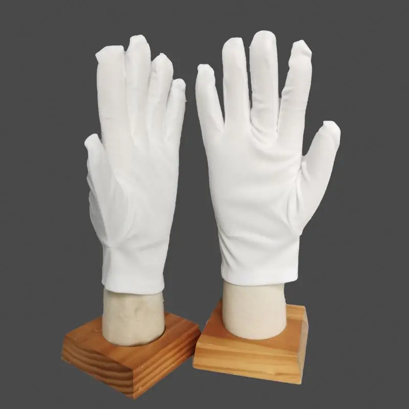 white cotton running gloves