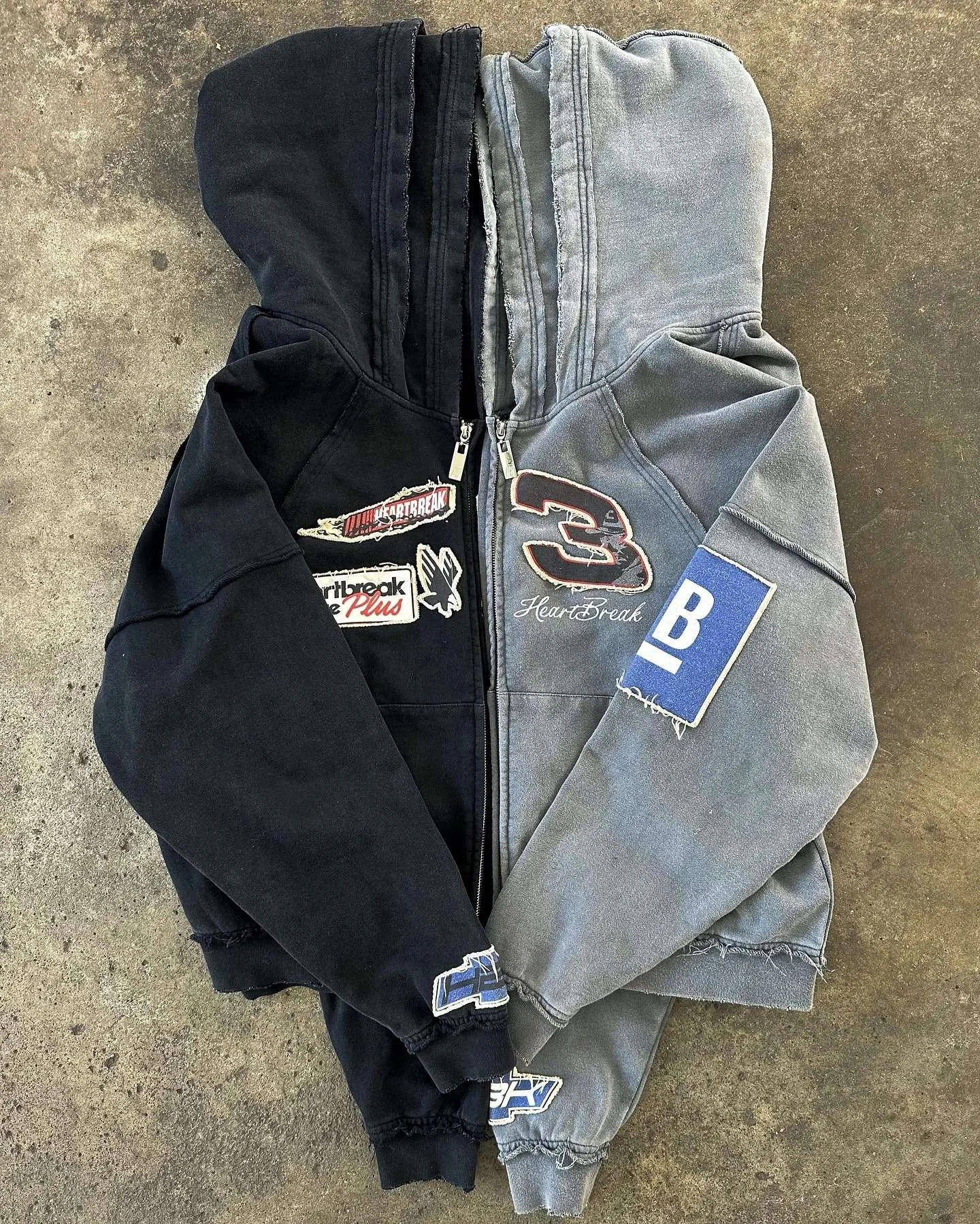 High Quality Wholesale Autumn Custom Printed Zip up Distressing Embroidery Acid Wash Double Hood French Terry Hoodie for Men gallery 2