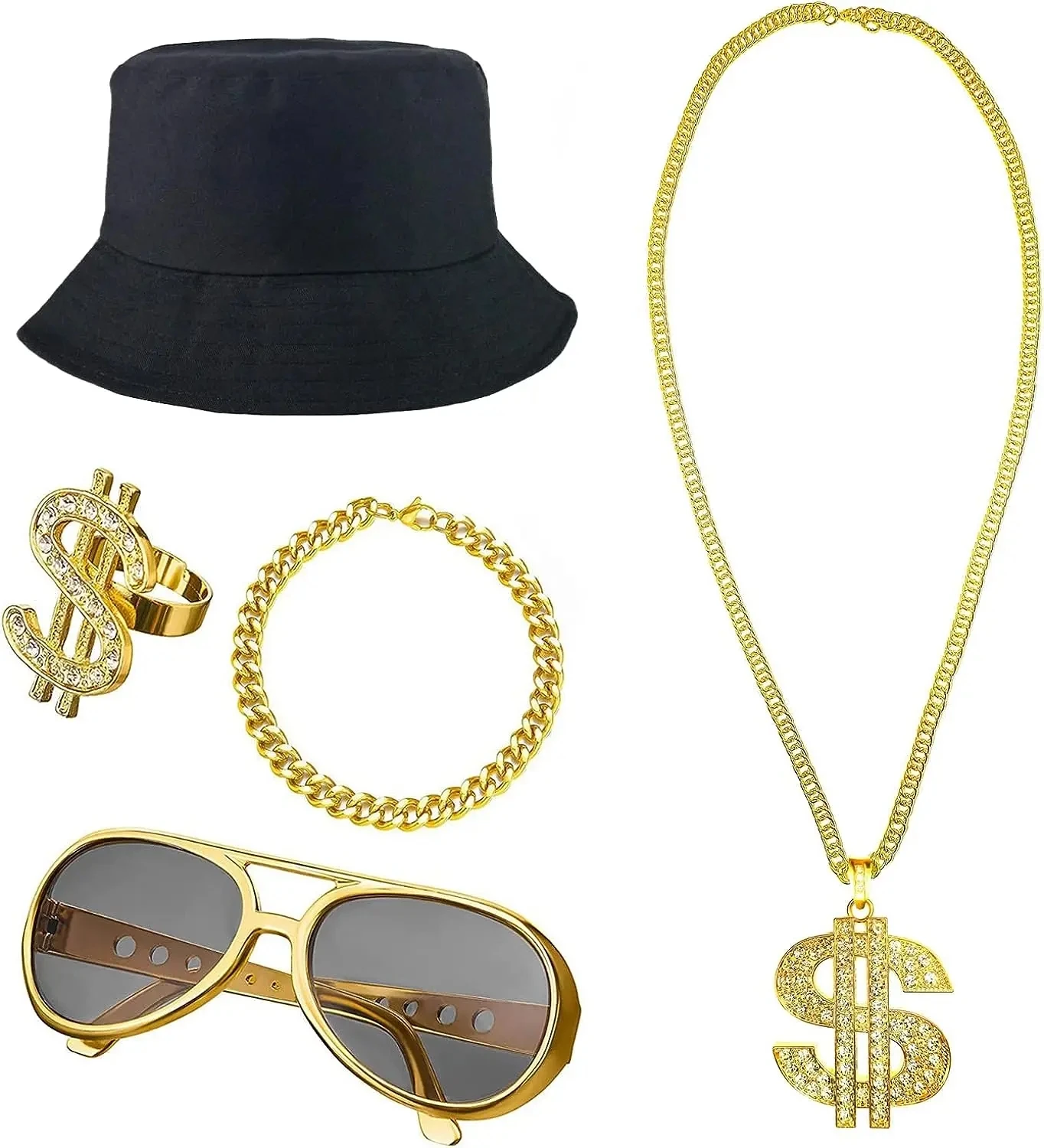 5pcs/set 90s 80s Hip Hop Costume Kit - Rapper Accessories
