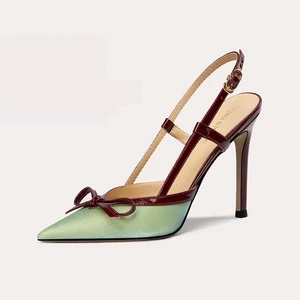 Women's High Heels in French Style Niche Design Summer New Thin Heel Pointed Butterfly Bow Toe Back Slip-on Closure Mixed Colors