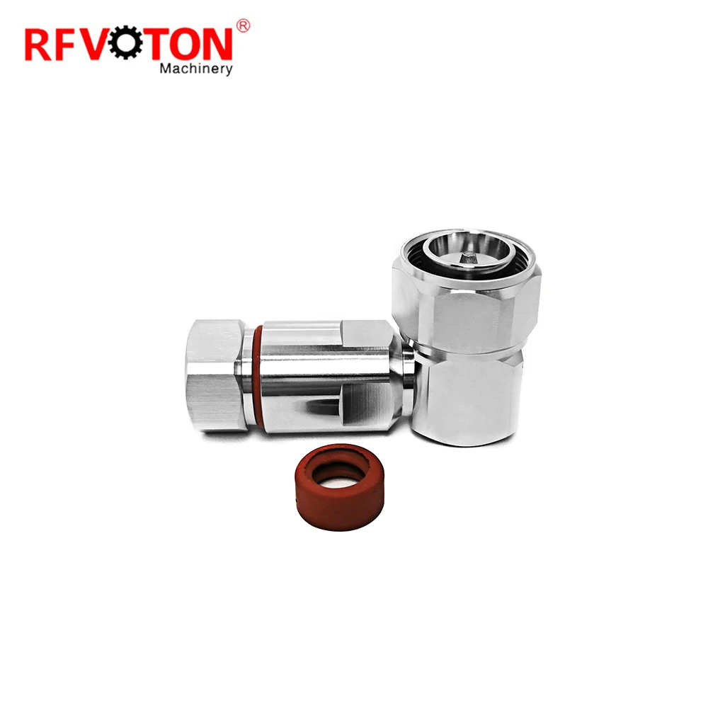 RF connector 4.3-10 type male pin RA 90 degree elbow clamp for 1-2 super flexible RF coaxial cable plug factory