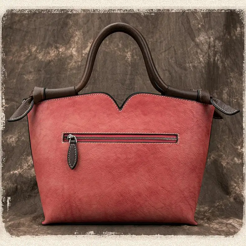 Genuine Leather Shoulder Bag - Vintage Top Handle Purse, Crossbody Tote, Handmade Retro Handbag