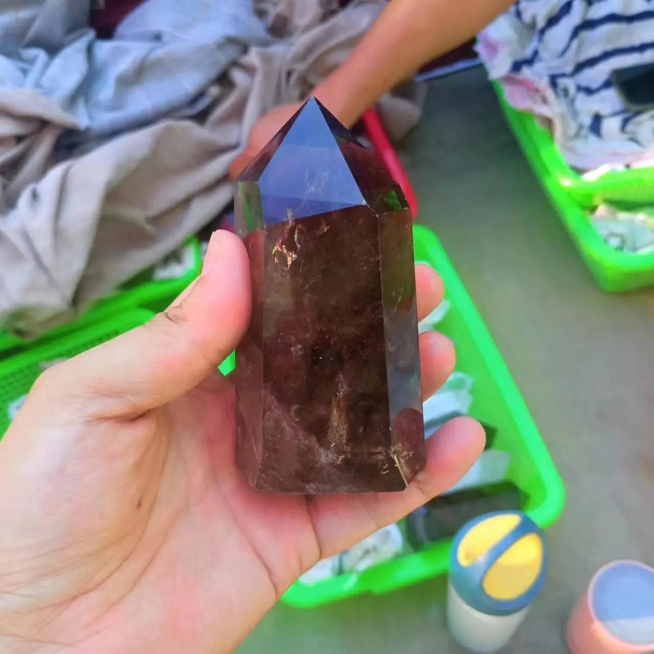 Wholesale Crystal Towers Smoky Cheap Price Dark Big Size Hexagon