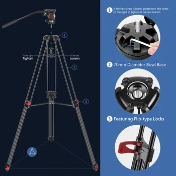 NEEWER Professional Heavy Duty Video Tripod 77 Inches Aluminum Alloy + 360 Degree Fluid Drag Head,Quick Shoe Plate/Bubble Level detail image