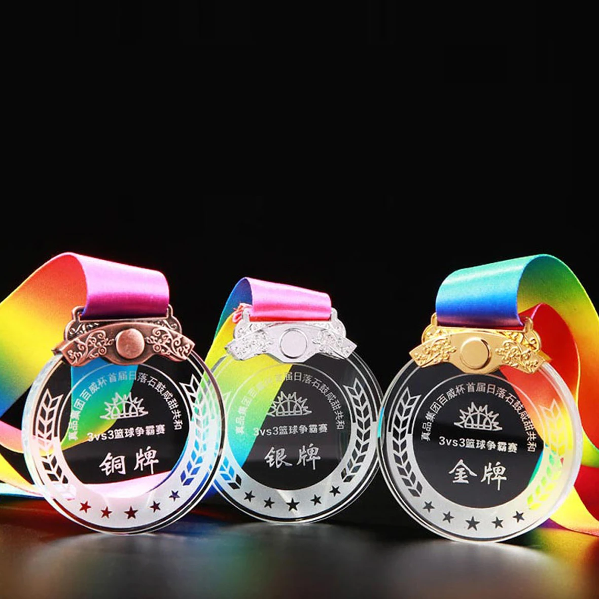 Wholesale Custom Glass Prize Engraved Ribbon Customized Glass Crystal Medal