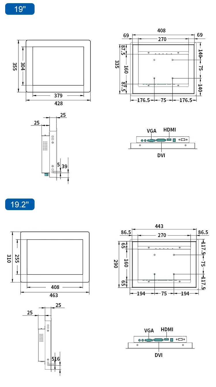 18.5 / 18 Inch VESA Wall Mounted Touch Screen Metal Embedded Touchscreen Industrial Monitor LED Display