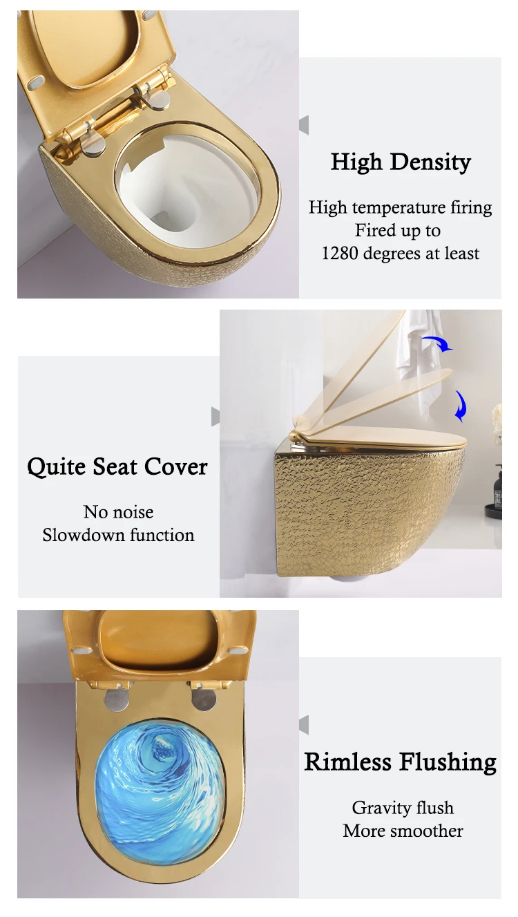 Luxury Gold Wall Hung Wc Bathroom Commode Floating Toilet Bowl Wall