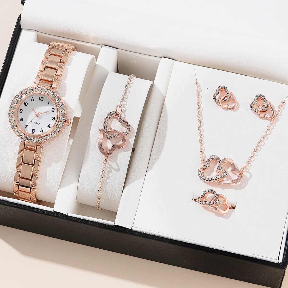 6pcs Dainty Quartz Watch & Heart Jewelry Set for Women 