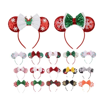 Christmas Mouse Ears Headband child Mickey Minnie Big Bow Headband Women Fashion Colorful Hairband