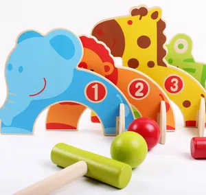 Wondertoys Wooden Animals Croquet Set Golf Toy with 2 Balls Early Educational Game Gift for Children Croquet Outdoor Garden Toy