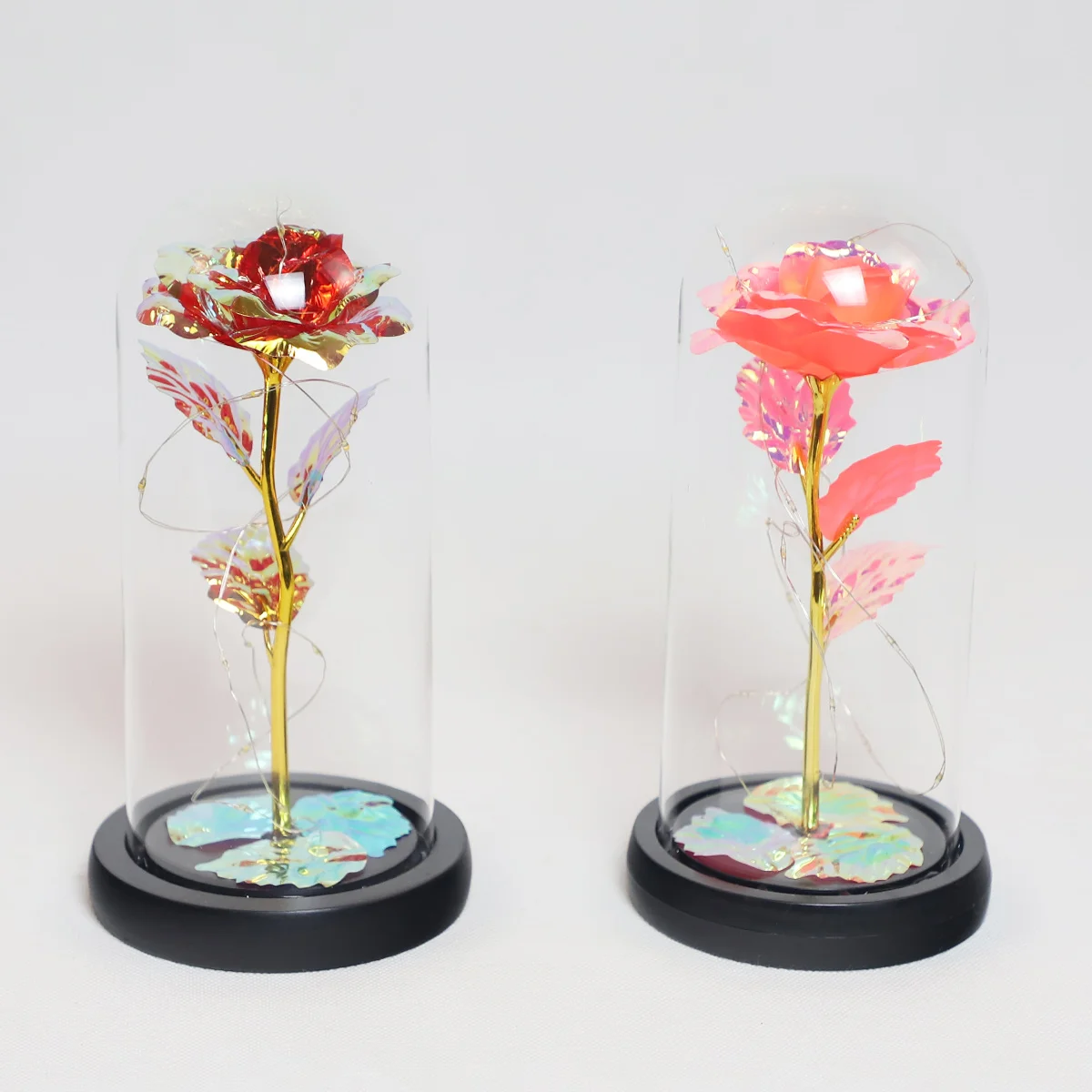 Factory Direct Sell Galaxy Rose Shiny With Led Lights Fake Flower Inside Romantic Valentine's Day Gift Glass Flower Dome