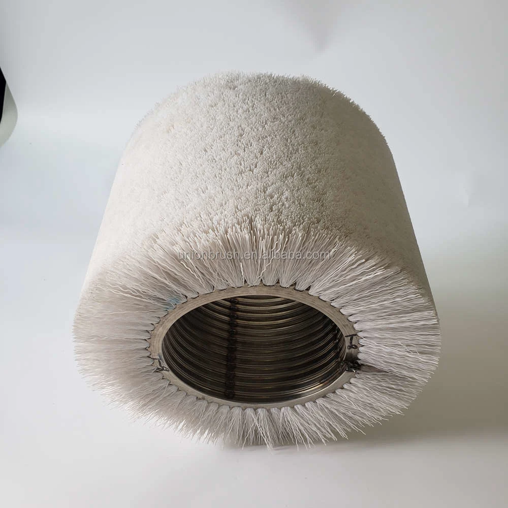 White Nylon Spiral Wound Industrial Roller Coil Brush With Steel Shaft